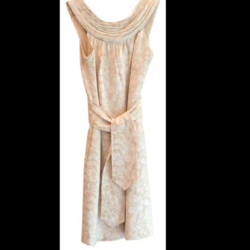 Etcetera Gold Cream Floral Jacquard Tie Belt Dress